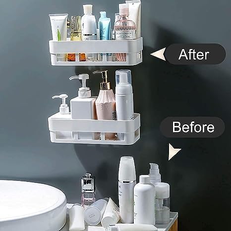 No-Drill Multipurpose Wall Shelf – Self-Adhesive Bathroom & Kitchen Organizer Rack(Pack Of 2)