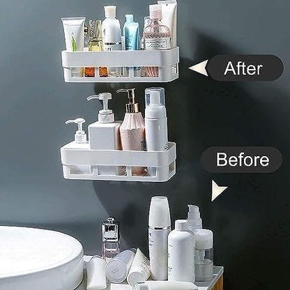 No-Drill Multipurpose Wall Shelf – Self-Adhesive Bathroom & Kitchen Organizer Rack(Pack Of 2)